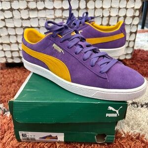 Mens 13 Puma Suede Teams prism violet-spectrum yellow